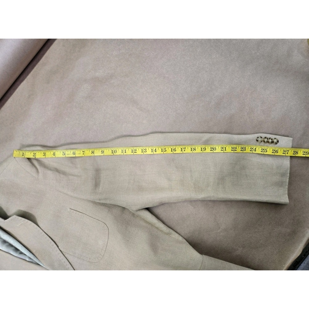 Marconi Men's 100% Linen Khaki Blazer Size L, Small Stain On Right Side Pocket. - Picture 12 of 16